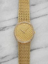 Vintage Audemars Piguet 18K YG Diamond Bezel Pave Waffle Dial Manual 29mm