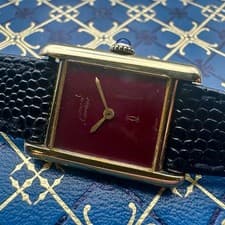 1970's Vintage Cartier Tank Must de Vermeil Ladies' Size - Red 'Bordeaux' Dial