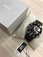 Seiko 5 Aviation Automatic 7S26 Watch Timepiece Black Dial Brown Leather
