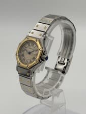 Cartier Santos Octagon SM Quartz Ladies Watch Stainless Steel Gold Vintage Auth