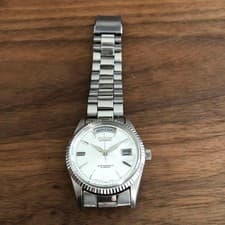 Ricoh Dead Day Date Watch Unused Silver 1970s Vintage Rare Used
