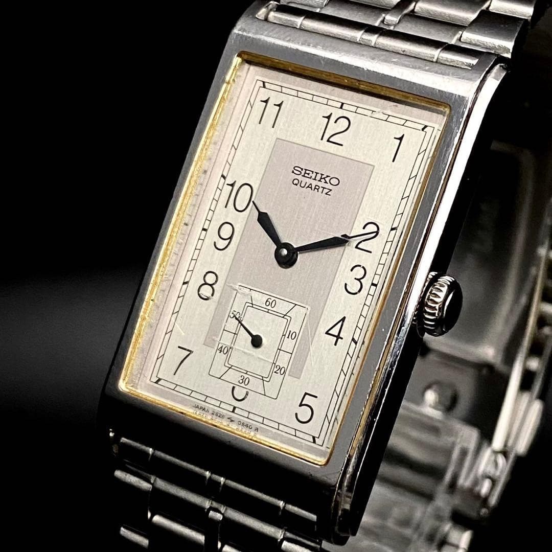 SEIKO 2628-5120 Quartz Rectangular Small Seconds Men's Wristwatch Silver Japan