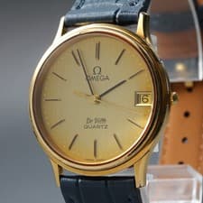 Vintage 70s Omega DeVille Cal.1332 Quartz Gold Date 34mm Men's Watch New Battery