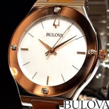 BULOVA 98R274 Ladies Watch MOP Diamond Dial Two Tone Quartz 32mm Elegant