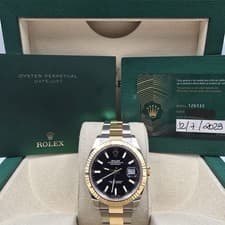 PAPERS 2023 Rolex Datejust 41mm 18K Two Tone Black Dial Oyster 126333 BOX