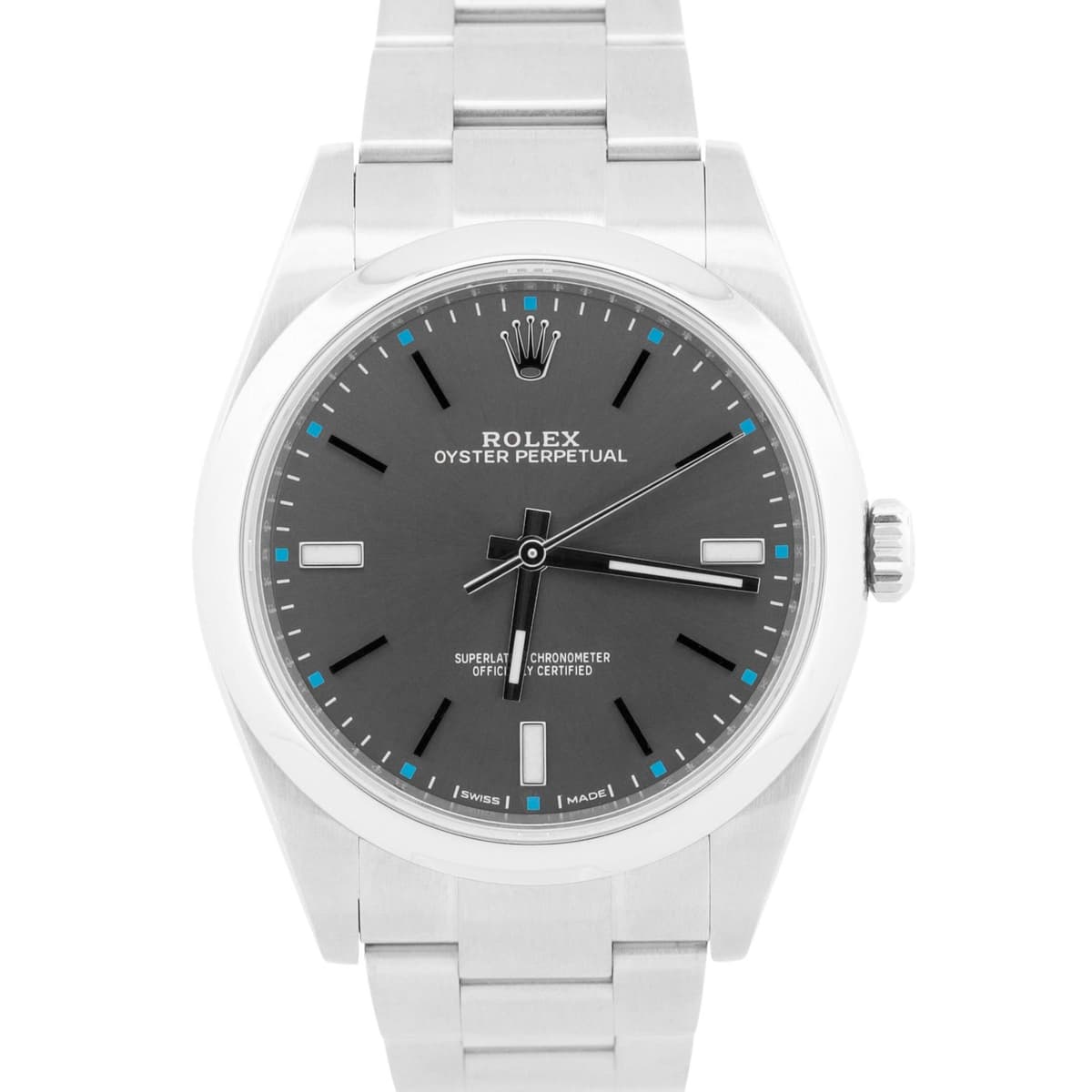 2018 PAPERS Rolex Oyster Perpetual RHODIUM Blue 39mm 114300 Steel Watch BOX