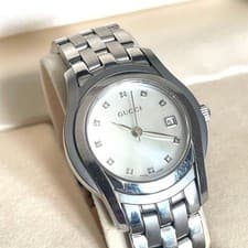 GUCCI 5500L 11P Diamond White Shell Dial Watch - Working