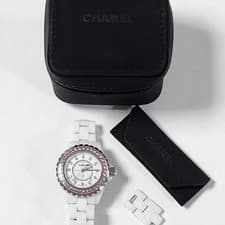 Chanel J12 White Ceramic Watch with Pink Sapphire Bezel & Diamond 33mm