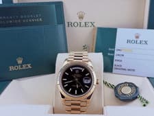 Rolex Day Date President 228238 40mm Black Motif Dial 18k Yellow Gold Box Paper