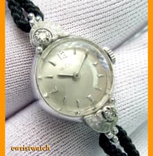 Vintage 1950s Ladies LeCoultre Solid 14K White Gold Original Dial Diamonds Watch