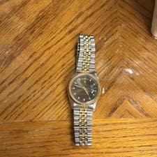 Rolex Oyster Perpetual Day-Date Two-Tone Black Dial Diamond Fluted Bezel