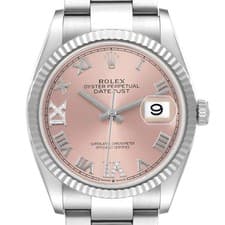 Rolex Datejust Steel White Gold Pink Diamond Dial Mens Watch 126234 Box Card
