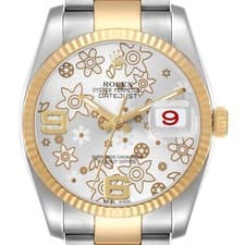 Rolex Datejust Steel Yellow Gold Silver Floral Dial Mens Watch 116233