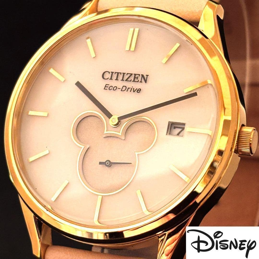 CITIZEN Disney Mickey Eco-Drive Unisex Watch Gold Beige 40mm 50M Box Tag