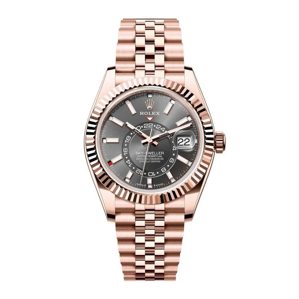 Rolex Sky-Dweller Watch 42MM Rhodium Index Hour Markers Dial Rose Gold