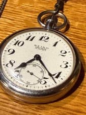Seiko antique pocket watch white dial black hands chain used SA410