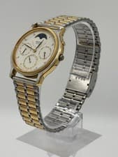 Seiko Moonphase 7F38-6190 Quartz White Dial Day Date Mens Watch Working Japan