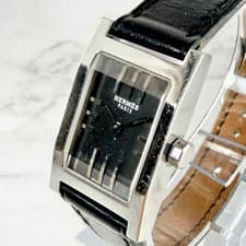 HERMES Wristwatch Tandem Cut Glass Leather Quartz Black Authentic From Japan