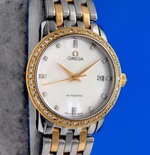 Ladies Omega DeVille Prestige 18K Gold watch Automatic - Diamond Bezel - 4395.75