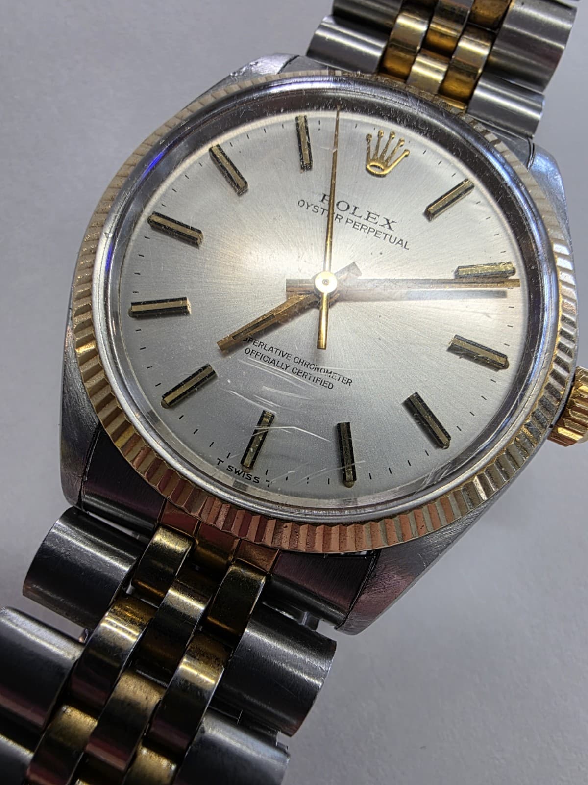 Rolex Oyster Perpetual Men's Watch 1005 Swiss Automatic Vintage 1969 2-Tone 34mm