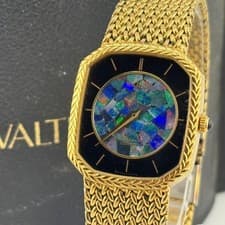 Waltham Black Gold Opal Quartz Watch 27mm Vintage Dress Style