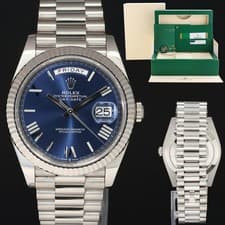 2019 PAPERS Rolex 40 White Gold President Day Date Blue Roman 228239 Watch Box