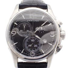 Hamilton Jazzmaster Chronograph Men's Watch Black Dial Genuine Leather Belt