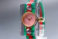 Rare【Near MINT】 Gucci 143.5 Plastic Pink Dial 2P Women's Quartz Watch From JAPAN