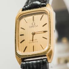 Vintage 1980 *N MINT* OMEGA De Ville Cal.1387 Qz Push Crown Gold Tank 19mm Women