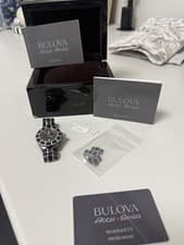 Bulova Accutron Mirador 65R156 Black Ceramic Diamond Watch Box Papers