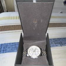 Bulova Men's Chronograph Wristwatch Silver Gold Metal Analog with Box & Manual