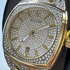 Bulova Men's Crystal Quartz Date Gemmed Gold Stainless Steel Watch 40 MM 98B323