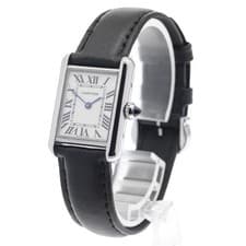 CARTIER TANK MUST SM WSTA0042 22mm SS Leather Silver Dial Quartz #C393