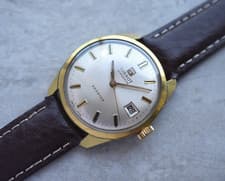 1970 Vintage Tissot Seastar Gold Mechanical Silver Dial Leather Watch Visodate