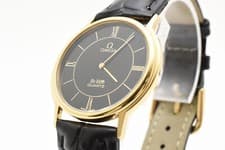 [Exc+5] Vintage OMEGA De Ville Cal.1365 Quartz Black x Gold Roman Men 31mm JAPAN