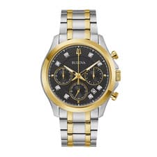 Bulova Chronograph men watch stainless Two Tone dial Black 98D178