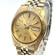 Vintage SEIKO 5 7S26-0500 Gold Dial Day Date Auto Watch Japan