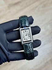 Cartier Tank Basculante Silver Roman Strap Preowned Watch Only W1011358