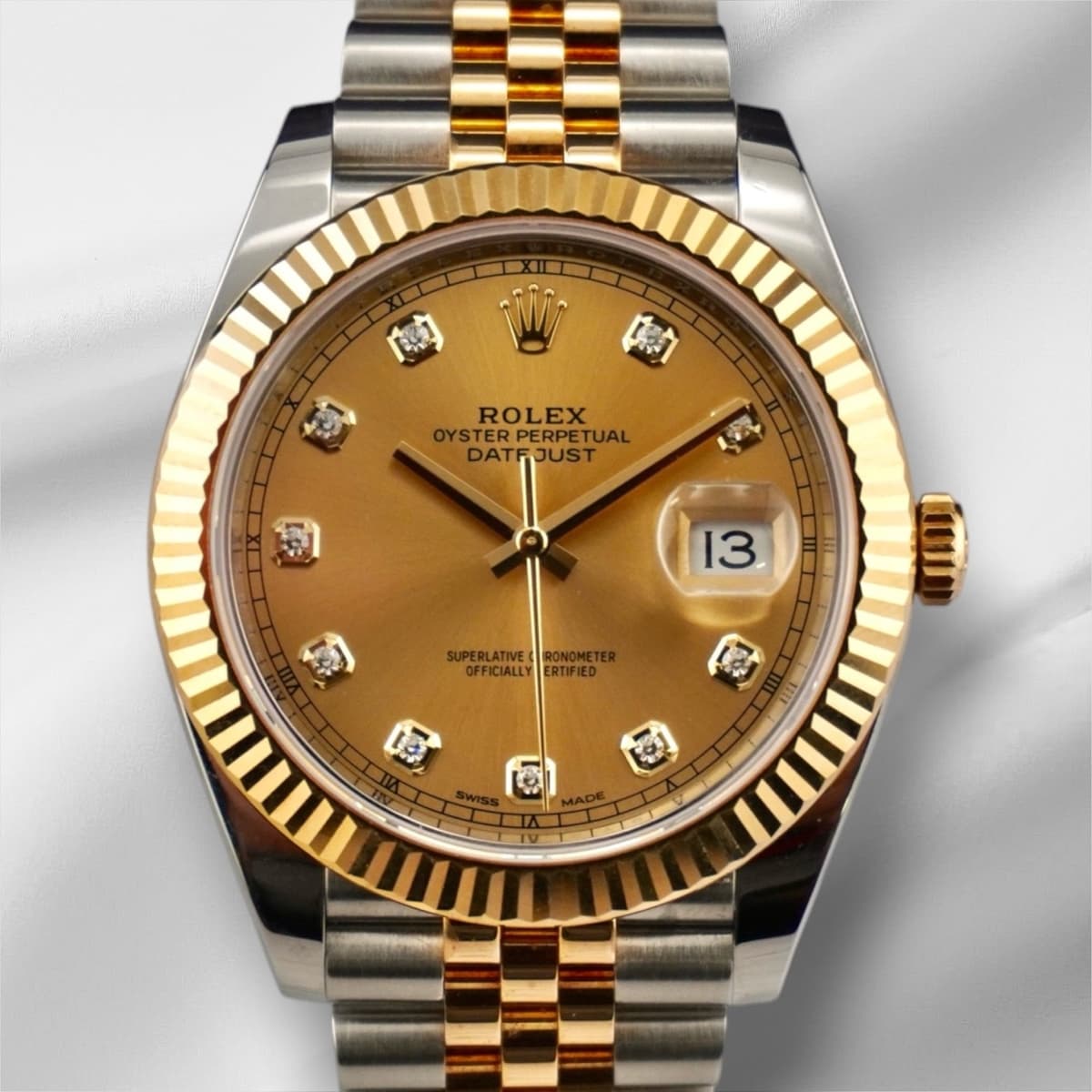 Rolex 41mm Datejust 18K Two-Tone Champagne Diamond Dial Mens Watch 126333