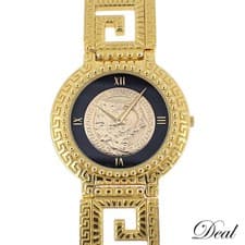 Versace Medusa Quartz Watch 7008014 Mens 35mm Leather Strap 18cm Gold Dial