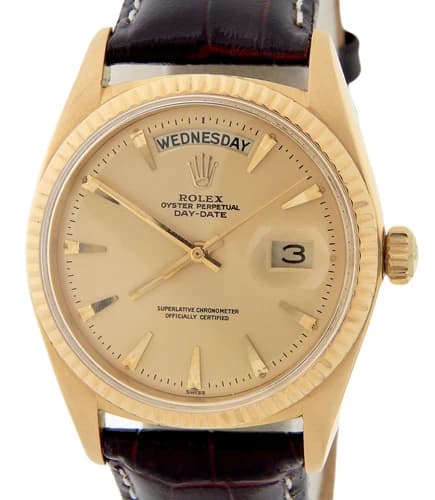 Vintage Mens Rolex Day-Date 1803 Solid 18K Yellow Gold Watch Champagne Dial
