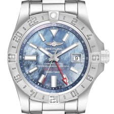 Breitling Avenger II GMT Blue MOP Dial Steel Mens Watch A32390 Box Card