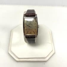 v409 Vintage Omega DeVille Swiss Automatic 14K White Gold 24 Jewels Brown Band