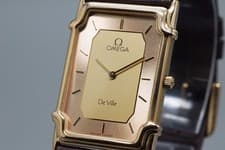 1984*MINT* OMEGA De Ville Cal.1450 191.0227 Rectangle Gold 24mm Men Quartz Watch