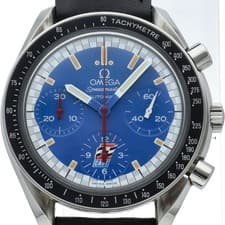 Omega Speedmaster Racing Chronograph 39mm 3810.80.08 SS Leather Men s Watch Blue