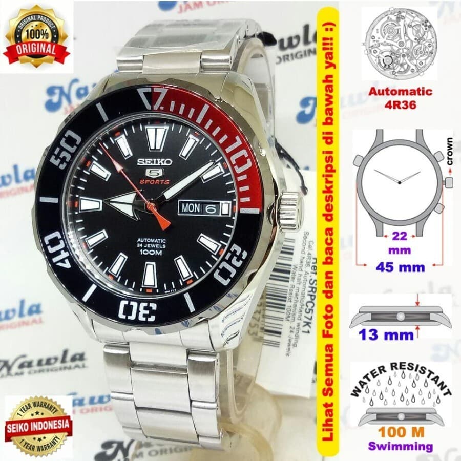 Brand New Seiko 5 Sports SRPC57K1 Coke Bezel Black Red Automatic Steel SRPC57