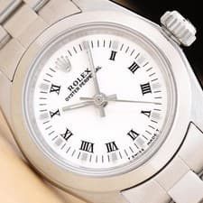 ROLEX LADIES OYSTER PERPETUAL 26MM 67180 WHITE ROMAN STAINLESS STEEL WATCH