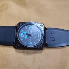 Bell & Ross Black Rubber Men's Pilot Wristwatch Chronograph Analog Square Dial