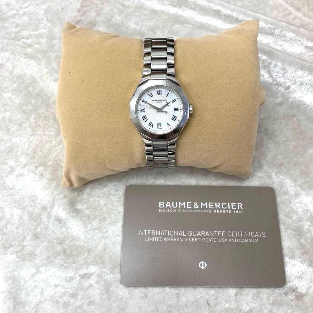 Baume & Mercier Riviera Quartz Watch White Dial Silver Case Used with Card