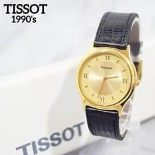 TISSOT F380 Men’s Quartz Dress Watch Gold Black Leather 3ATM Used